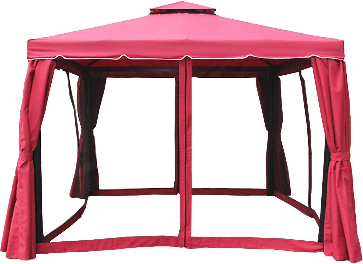 10 * 13ft Outdoor Garden Gazebo, Aluminum Frame Permanent Pavilion, Double Roof Patio Pergola with Netting & Curtains, Heavy Duty Gazebo Canopy Shelter, for Patio, Lawns