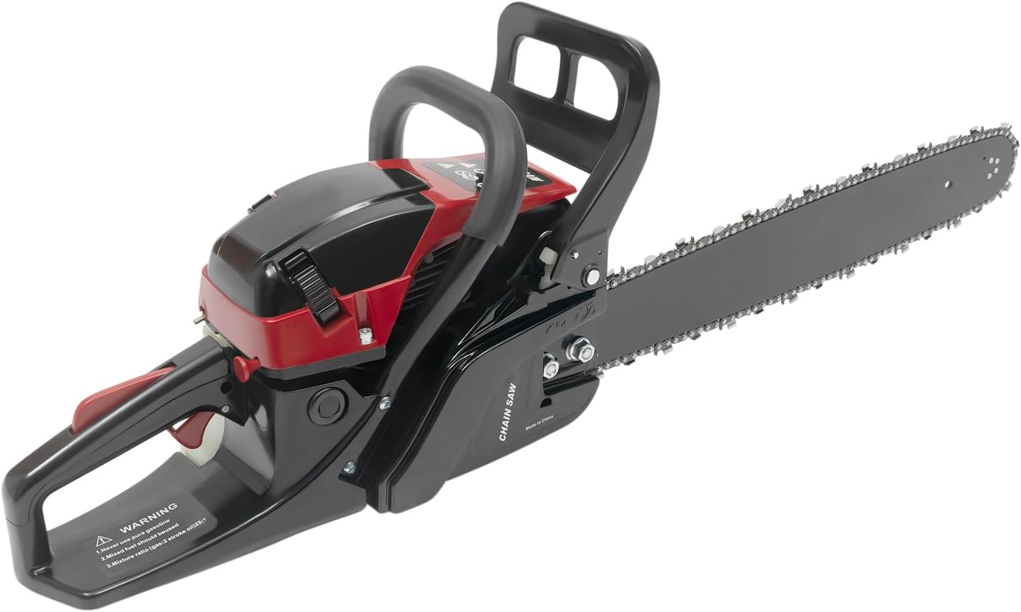 20-Inch Gas Chainsaw, 58CC 2400W 2-Stroke Gas Powered Chain Saw, 10000rpm High Speed Handheld Gasoline Chain Saw, Single Cylinder Air-Cooled Self-Reset Pull Start Chainsaw for Wood Cutting, Red