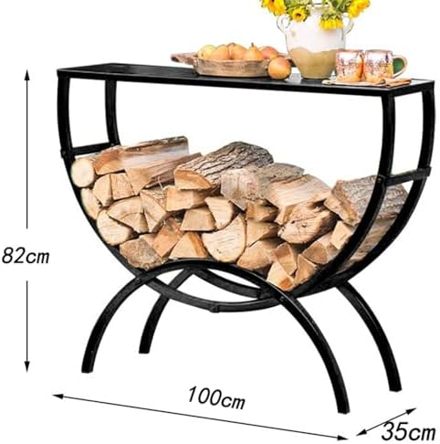 Heavy Duty Firewood Rack - Metal Log Holder for Indoor Fireplace & Outdoor Storage, Weatherproof Lumber Stacker for Patio, Deck & Porch - Multifunctional Table with Storage