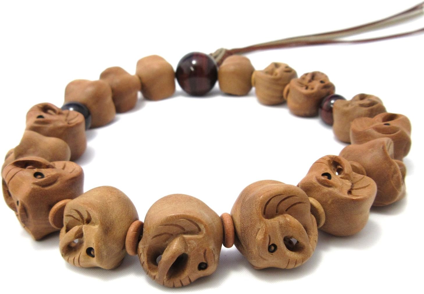 京都あさひ屋 Elephant Wood Carving with Red Tiger Eye Japanese Juzu Buddhist Prayer Beads Handemade in Kyoto JUA33