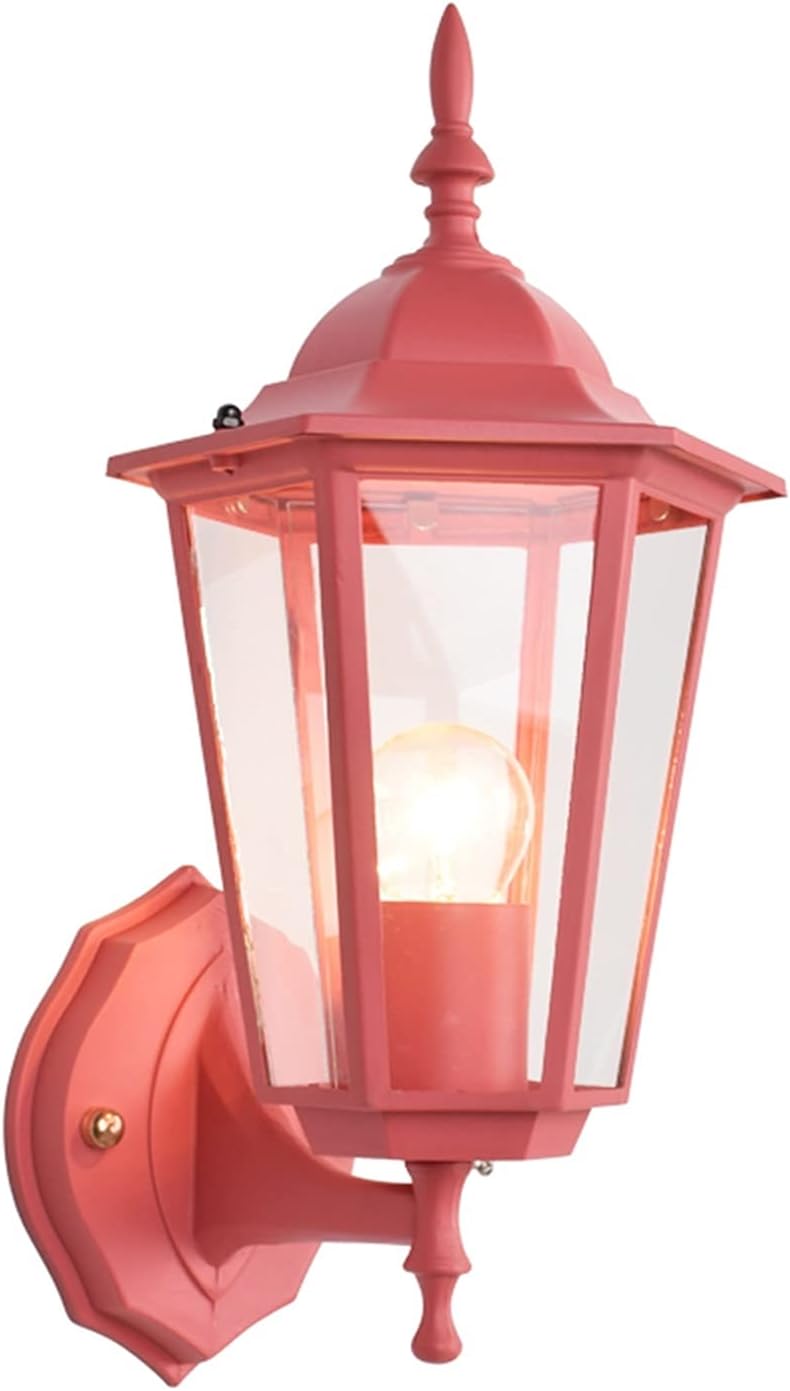 European Wall Light Modern Minimalist Waterproof Antirust Metal Outdoor Wall Lamp Sconce E27 1-Light Macaron Glass Wall Lights Fixture Patio Garden Hall Villa Outdoor Lighting (Color : Pink) ,Modern W