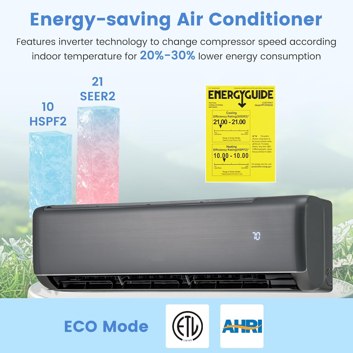 DORTALA 24000 BTU Mini Split Air Conditioner & Heater, 21 SEER2 208-230V Pre-Charged Inverter Heat Pump System, Wall Mounted Ductless AC Unit with Remote, Compatible with Alexa, Googlehome