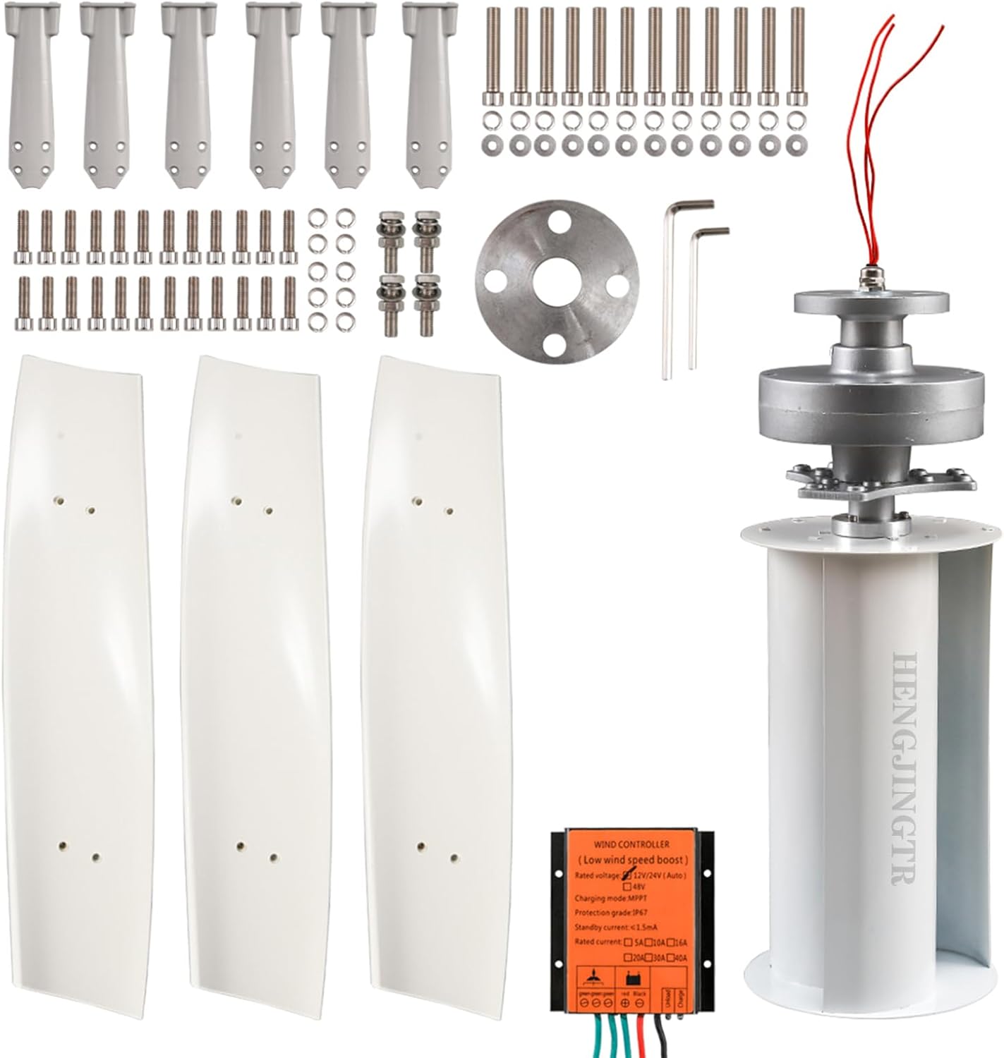 3000W12V/24V/48V/220V 3 Blade Wind Vertical Generator 3 Phase AC Permanent Magnet Generator Wind Turbine Kit, with Controller for Outdoor Courtyard Use(White)