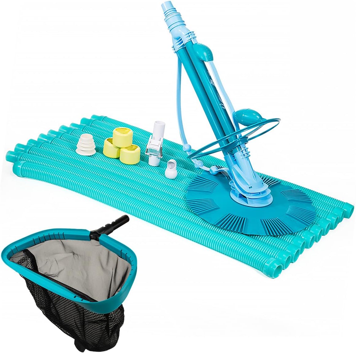 XtremepowerUS InGround Suction Vacuum Pool Cleaner Set – Climb Wall Automatic Cleaner with 30FT Hose + 17-Inch Leaf Skimmer Net