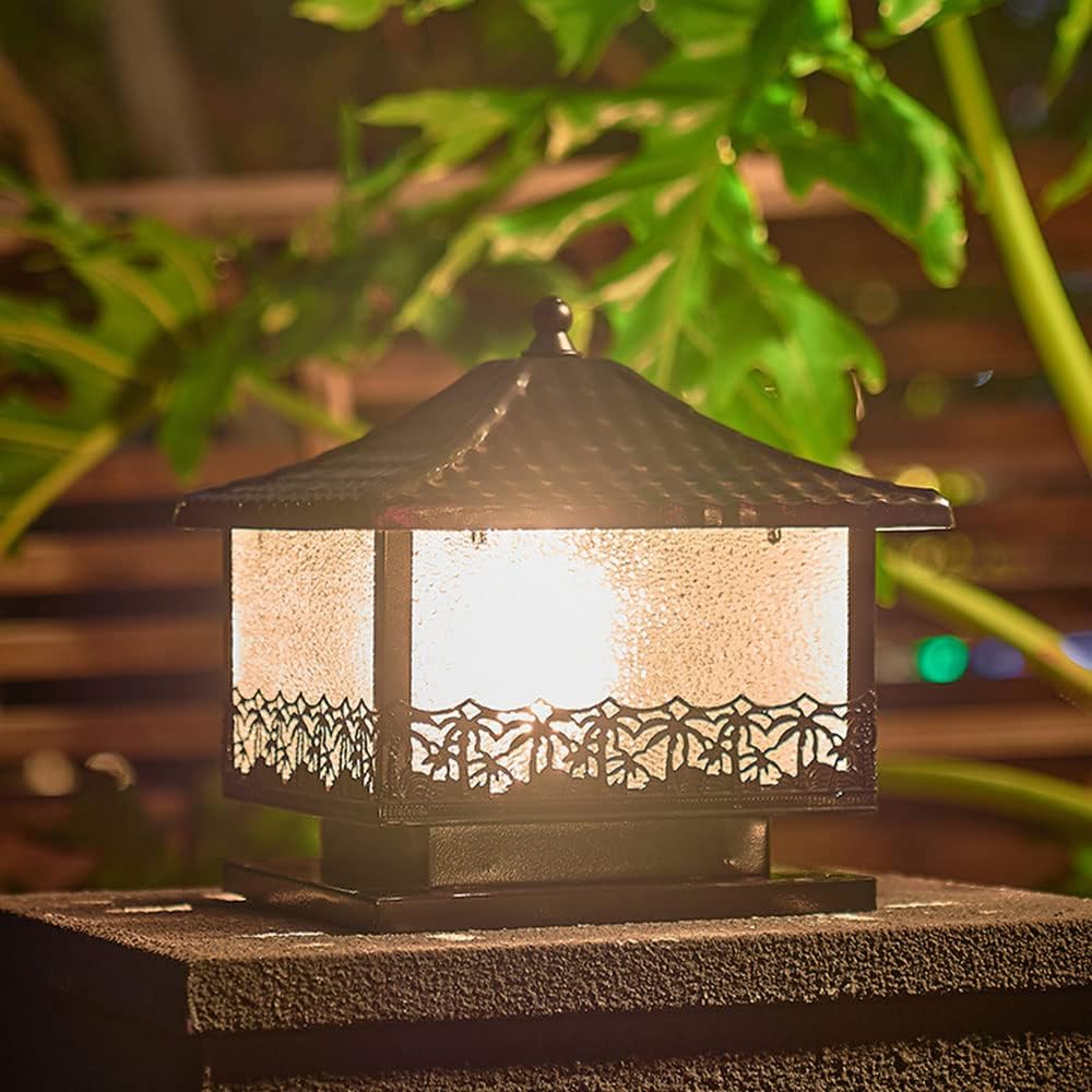 Outdoor Post Light E27 Courtyard Fence Column Lamp IP54 Waterproof with Pier Mount Base Headlights Exterior Post Light Fixture Fence Pillar Lamp for Garden Park Decor Deck Lighting