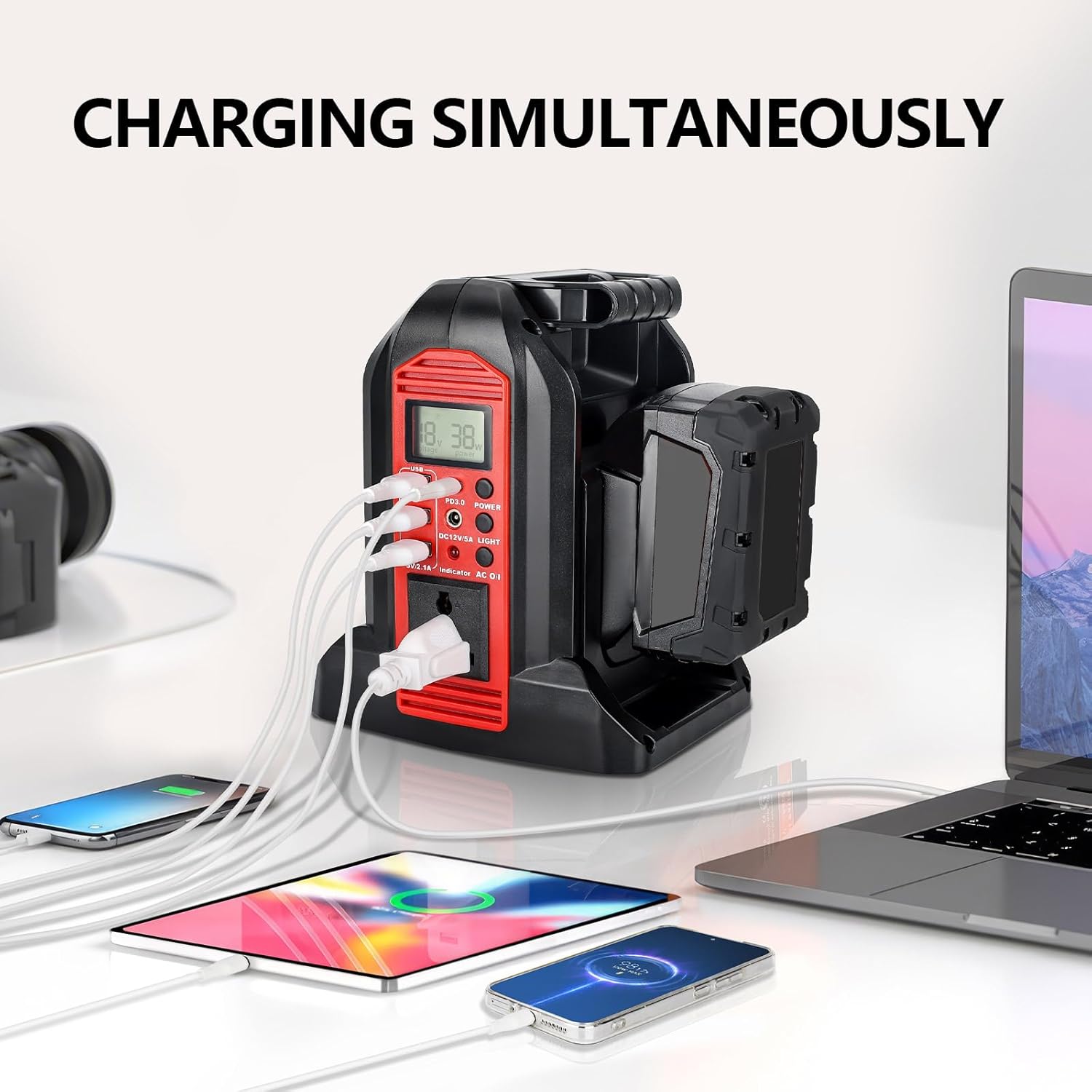 WaxPar Power Inverter Compatible with Milwaukee 18V Battery, 350W Power Supply Inverter Outdoor Generators Converter DC 20V to AC 110V ~120V with AC Outlet &USB Port&Type-C Port& LED Light