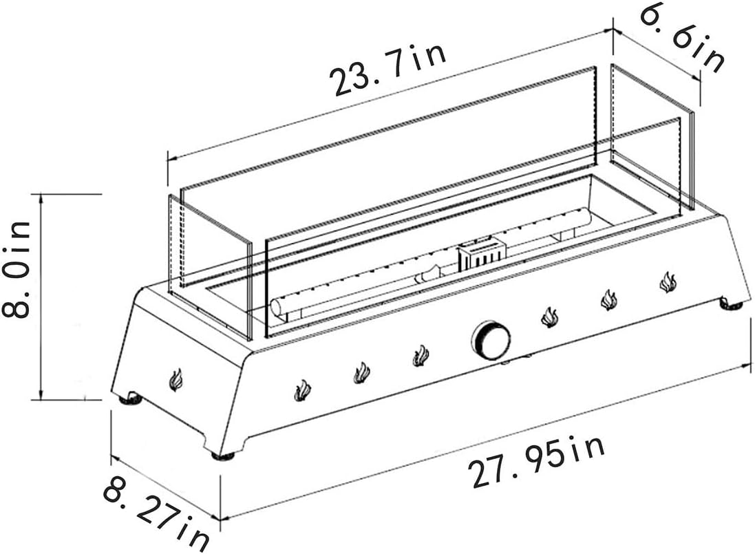 Outdoor Heaters for Patio Smokeless Fire Pit Rectangular Tabletop Firepit with Stainless Steel Burner Propane Insert with Glass Wind Guard for Patio Table
