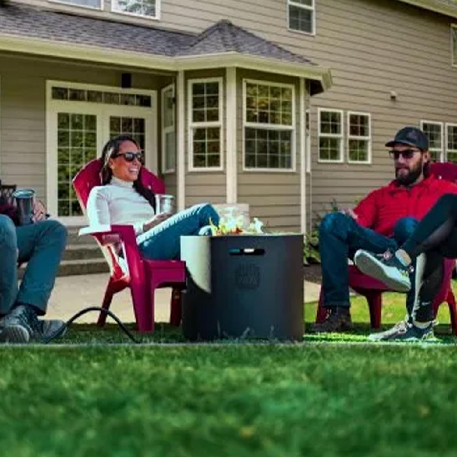 Ukiah Co. Voyager II Rechargeable Wireless Bluetooth 4 Mode Tabletop Propane Fire Pit Speaker Sound System with Lava Rocks and Cover, Black