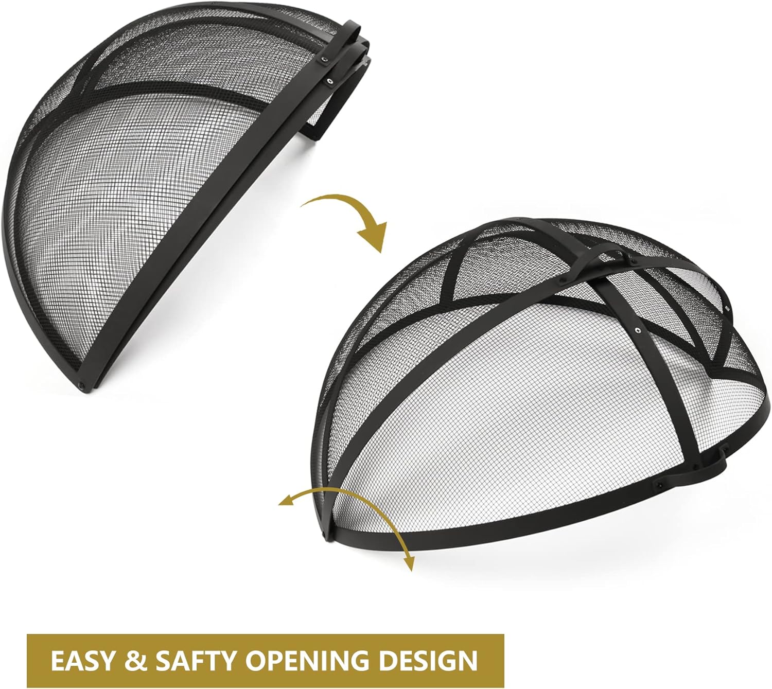 40In Round Fire Pit Spark Screen Cover, Outdoor Patio Easy-Opening Fire Pits Mesh Screen, Heavy Duty Steel Firepit Ember Lid with Hinge