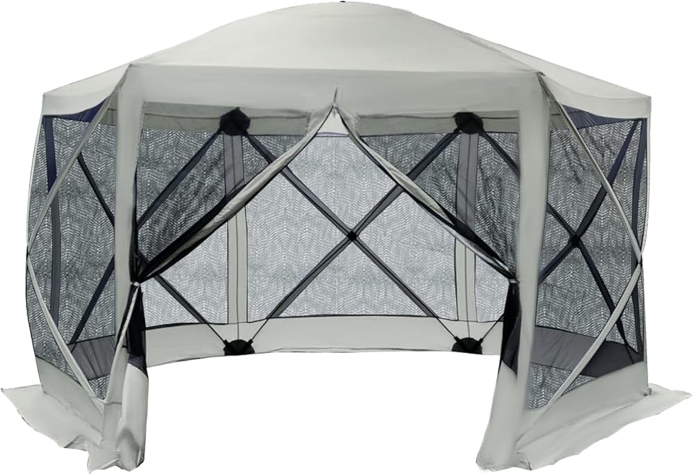 Outsunny 12' x 12' Hexagon Screen House, Pop Up Tent Portable Gazebo Canopy Shelter with Mesh Netting Walls, Carry Bag and Shaded Interior, Beige