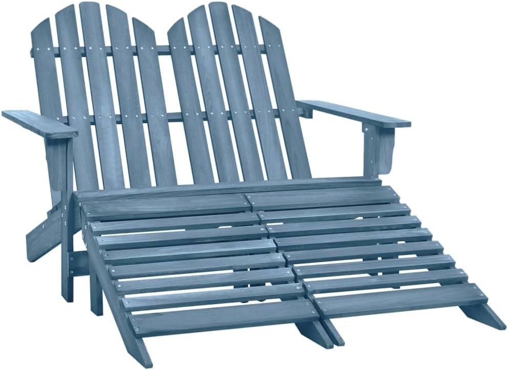 2-Seater Patio Adirondack Chair&Ottoman Fir Wood Blue,Adirondack Chair with Ottomans Solid Wood Frame Weather Resistant Patio Furniture Patio Furniture & Accessories