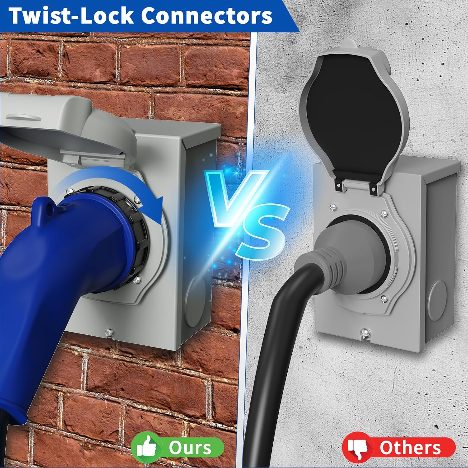 30 Amp Generator Cord and Power Inlet Box, 25FT Generator Extension Cord 30 Amp,125V Generator Power Cord NEMA TT-30P to NEMA L5-30R 135 Degree Twist Lock Connector ETL Listed