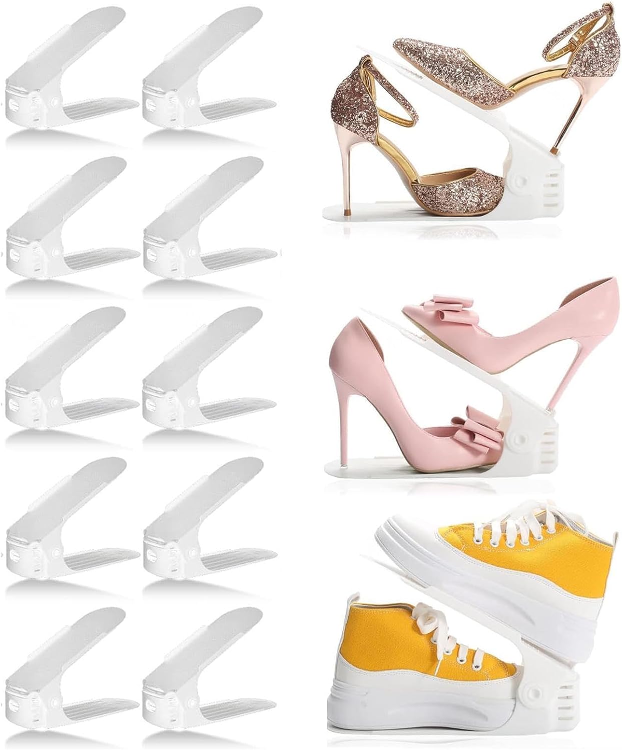 Shoe Stacker, Adjustable Shoe Slots, Double Deck Shoe Slot Organizer for Freestanding Stacking Shoe Holder,White-30