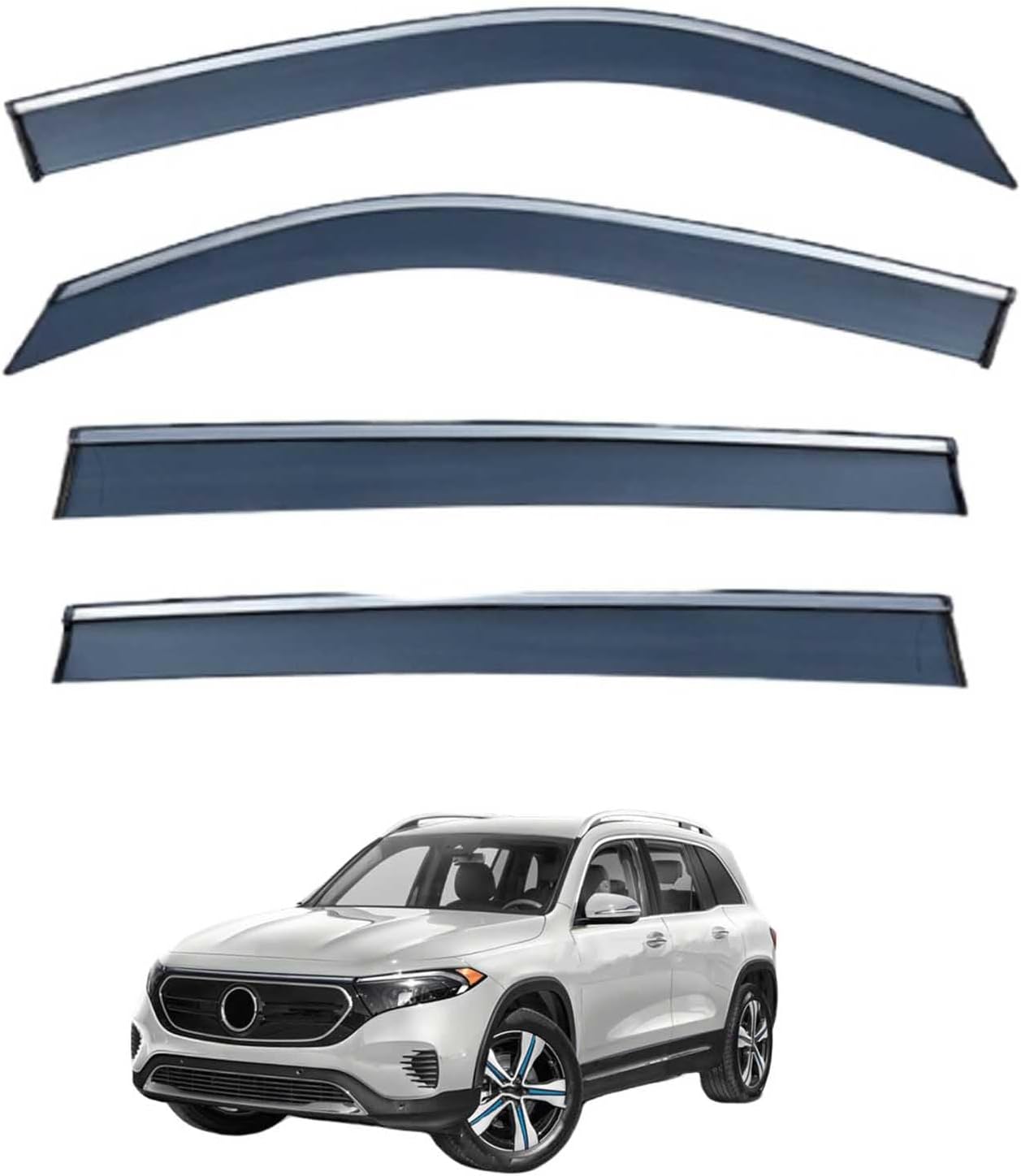 Window Deflectors for Benz EQB MK1-X243 2022+ PC, Sun Rain Guard Window Visors Vent Shades with Bright Stripes Car Accessories