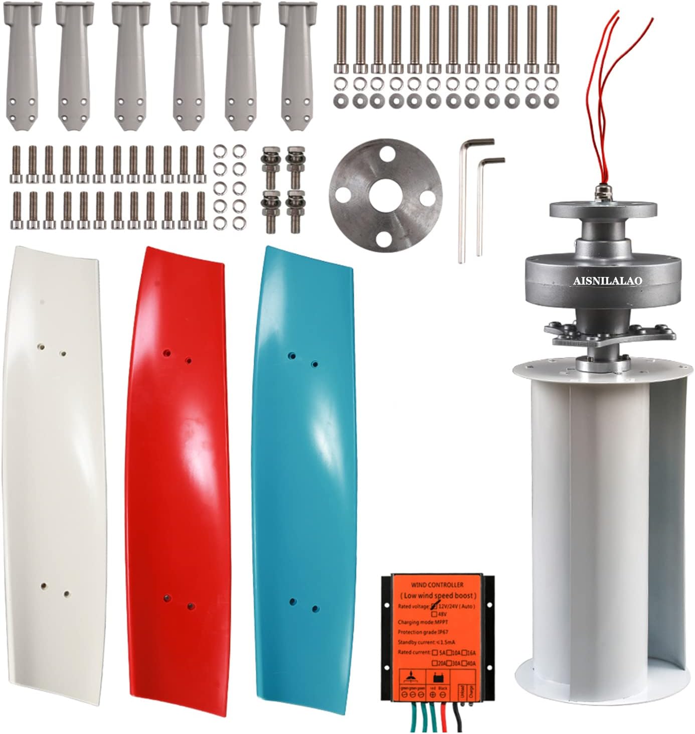 6000W Vertical Home Use Wind Turbines White 3 Blade,12V 24V 48V Wind Turbine Wind Generator, with MPPT Charge Controller