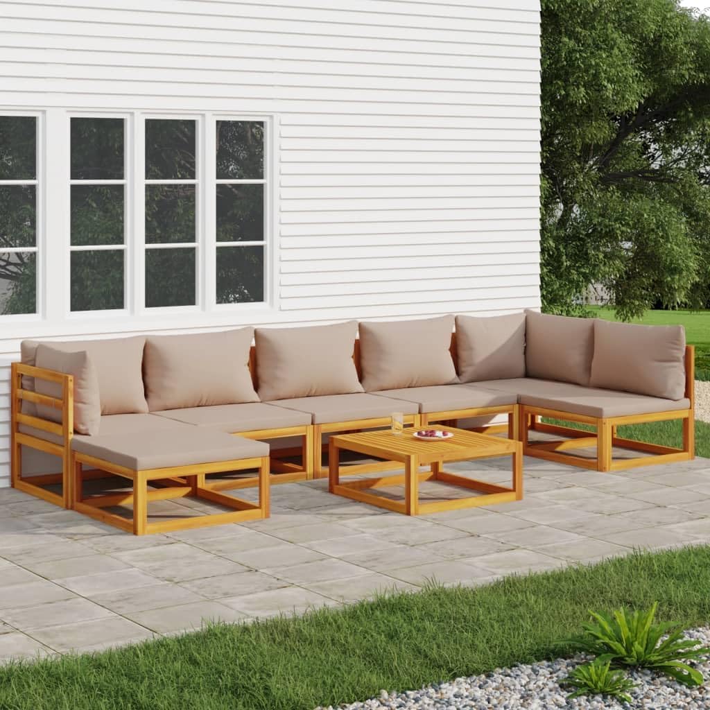 8 Piece Patio Lounge Set with Taupe Cushions Solid Wood,Elegant Acacia Wood Patio Lounge Set: Comfortable and Durable Outdoor Furniture for Your Relaxation Patio Furniture Sets, Outdoor Furniture Sets