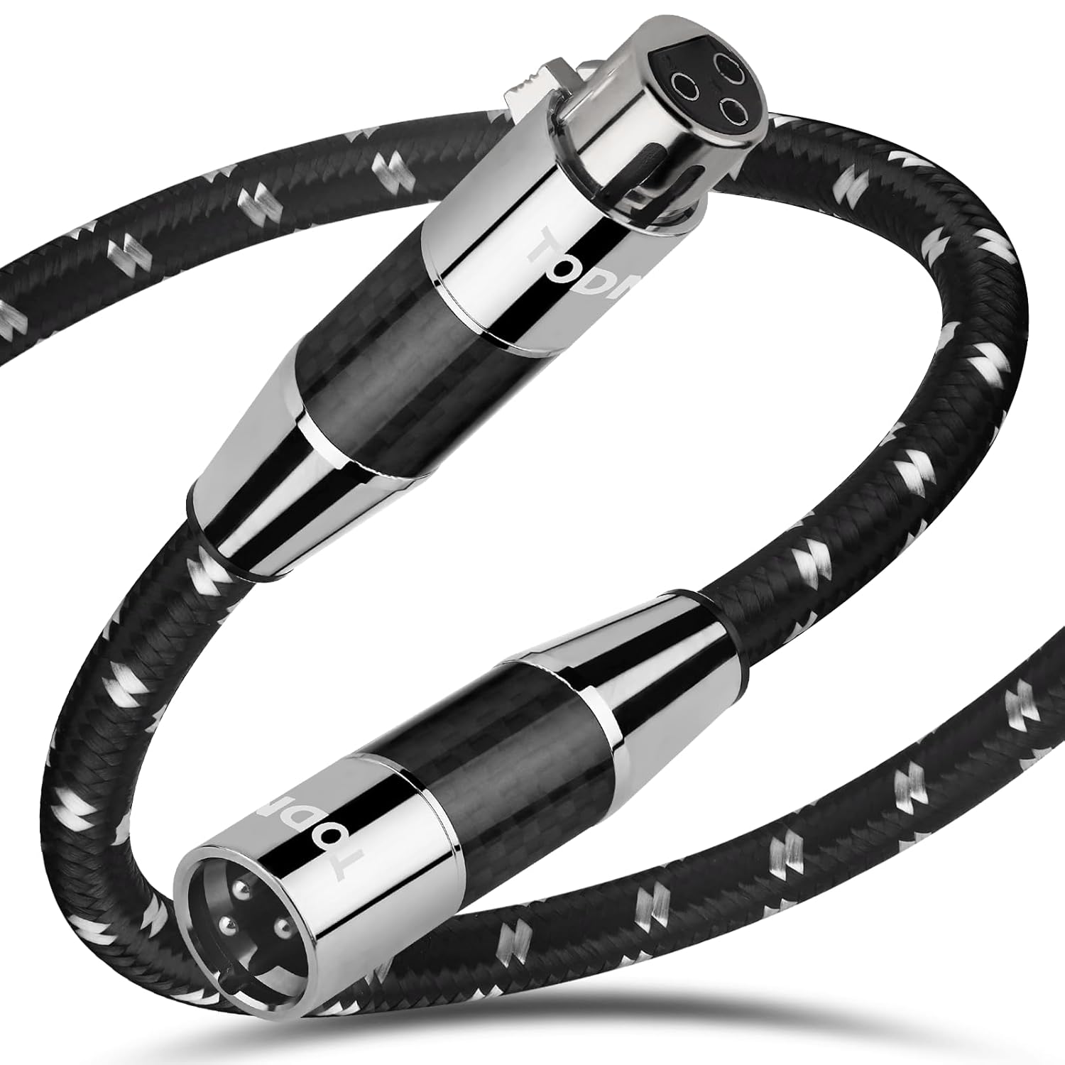 TODN Balanced XLR Microphone Cable for Audiophile with OFC Core, Carbon Fiber Shell, Male to Female 3-Pin Mic Cables for Speaker/Amps, 4.9ft/1.5m
