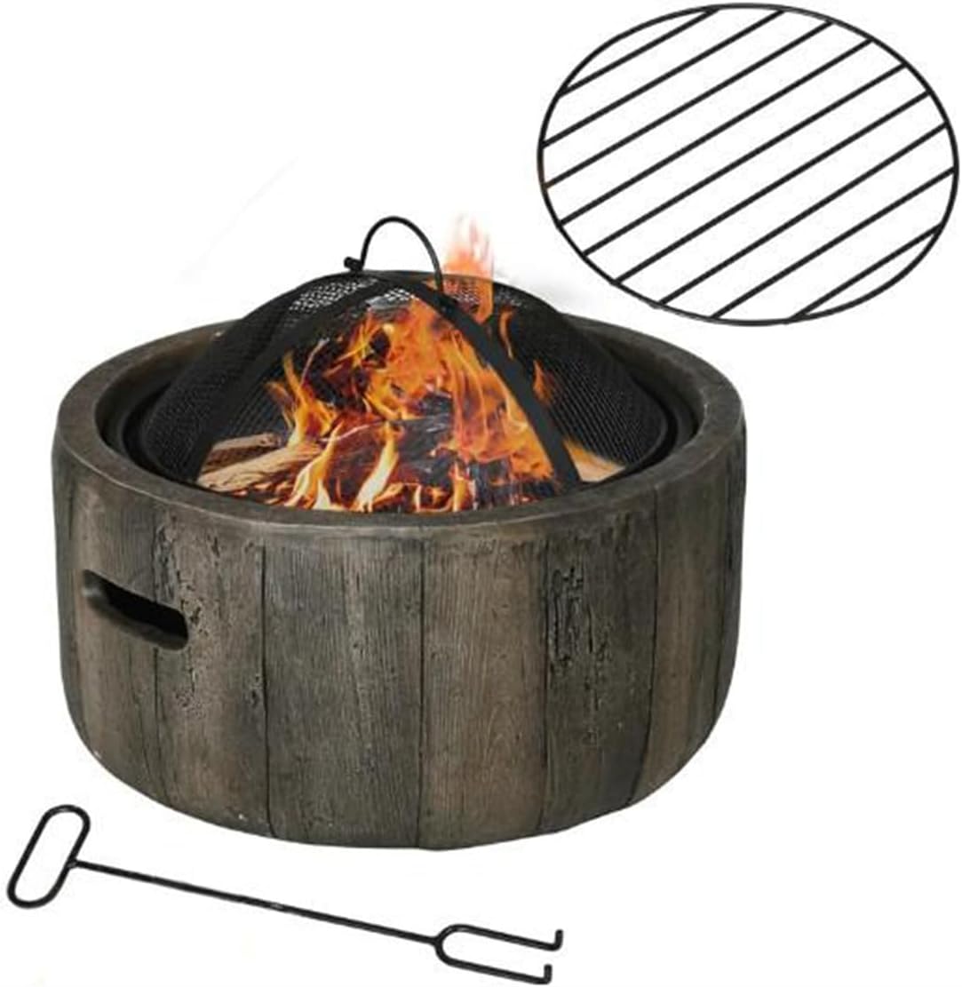 Smokeless Fire Pit 18 Inch Wood Burning Fire Pit for Outside Rustic Wood Stump Fire Bowl with Spark Screen Charcoal Grate & Poker for Backyard Patio & Garden