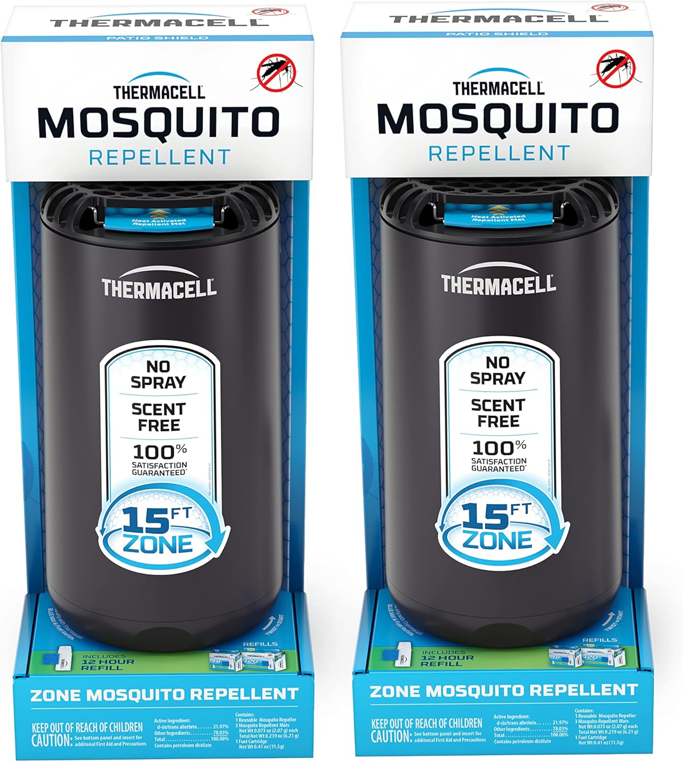 Thermacell Patio Shield Mosquito Repeller (2-Pack Bundle); Includes 24-Hour Refill & 6 Repellent Mats; Highly Effective Mosquito Repellent for Patio; Bug Spray Alternative