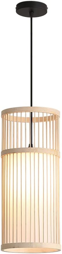 RCIDOS Cylindrical Pendant Light Bamboo Small Natural Hanging Lighting Fixture Japanese Style Small Ceiling Chandelier Lights Lantern Woven Suspensiom Lamp for Pastoral Style Farmhouse Kitchen Island