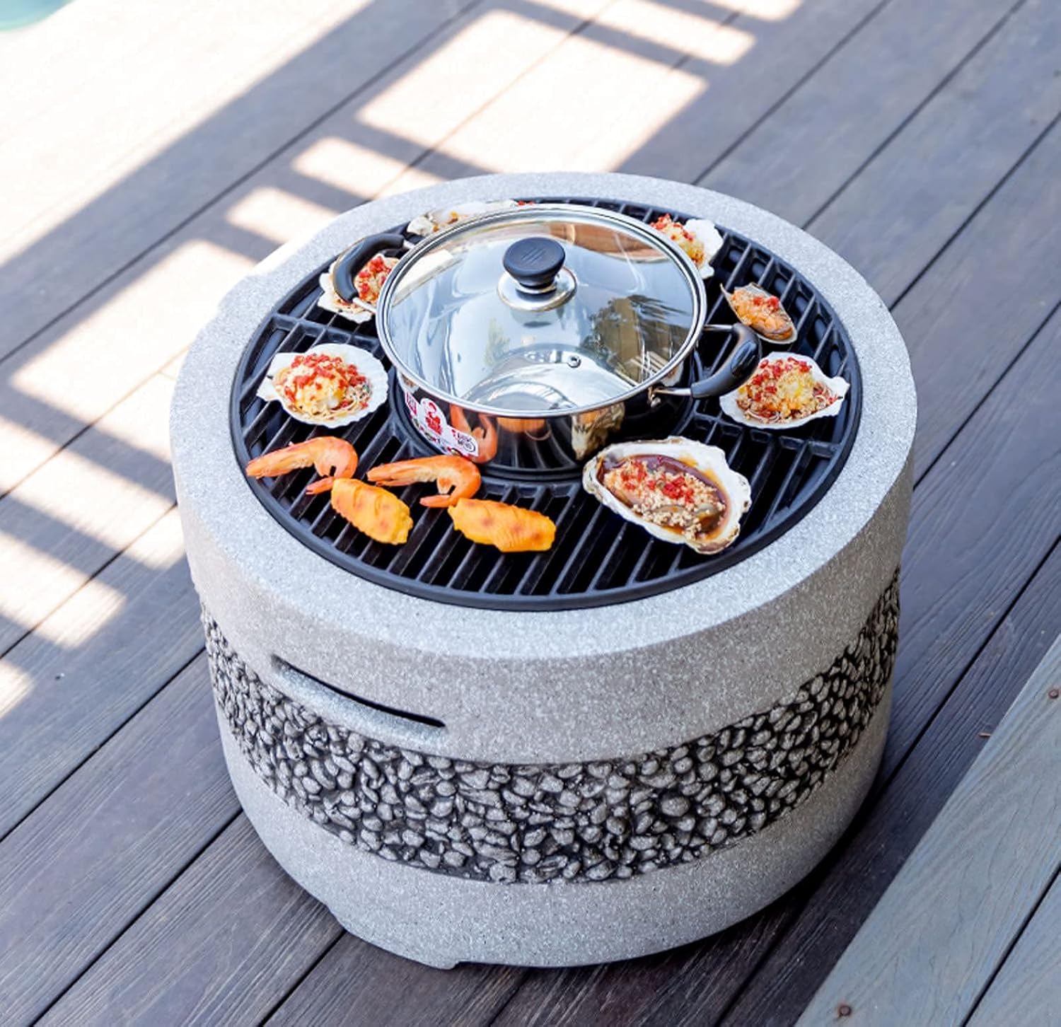 Barbecue Pit Poker,Outdoor Barbecue Table, Charcoal Heater, Antique Stone Effect Fire Pit Fire Pit Steel, Brazier (White)