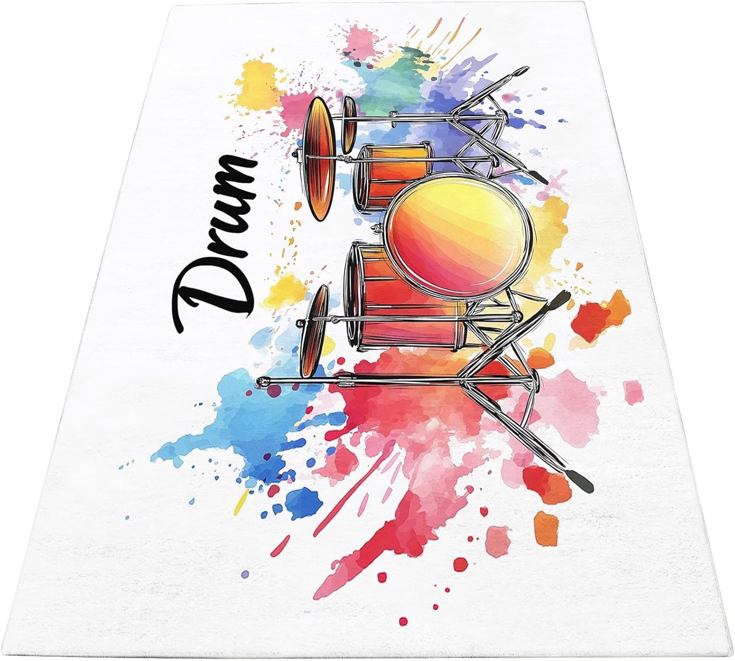 Music Instrument Drum Machine Washable Area Rugs for Living Room, 5 X 8 Ft Large Low Pile Carpet with Non-Slip Backing, for Bedroom Kids Nurser Office Entryway Dining Room, Graffiti
