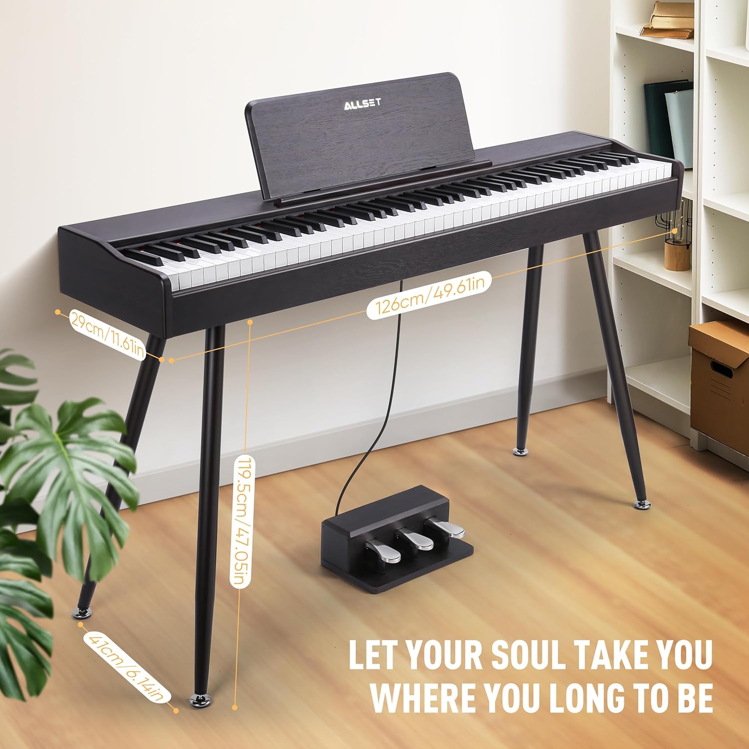 ALLSET Ligins 88-Key Digital Piano with Hammer Action | Professional Full Weighted Keyboard Electric Piano for Beginners, Dual Stereo Speakers, 3-Pedal, USB/MIDI Connectivity | Home Studio & Stage Use
