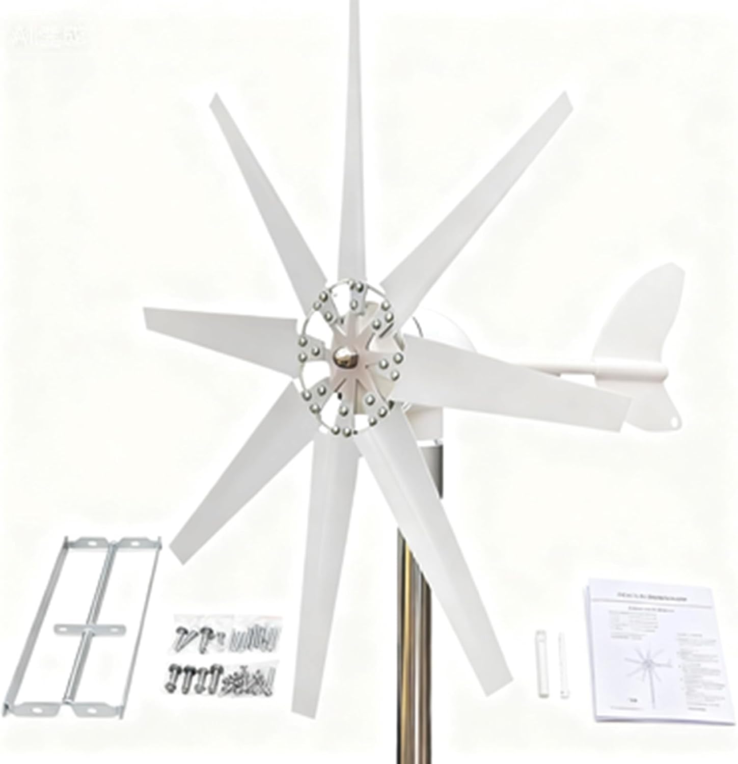 Portable Small Windmill Wind Turbine Generator Kit,600W-1000W 12V 24V 48V with MPPT Controller Wind Turbine Generator for Garden Lighting(White,8 Blades)
