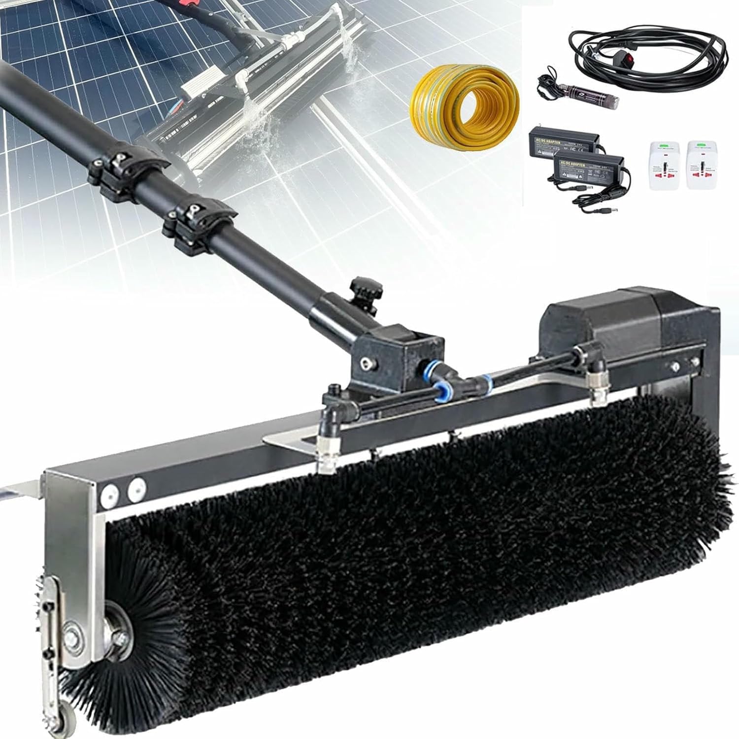 Electric Pool Cleaning Brush with Adjustable Carbon Fiber Pole, Extendable Window Cleaner Kit for Photovoltaic and Solar Panel Maintenance