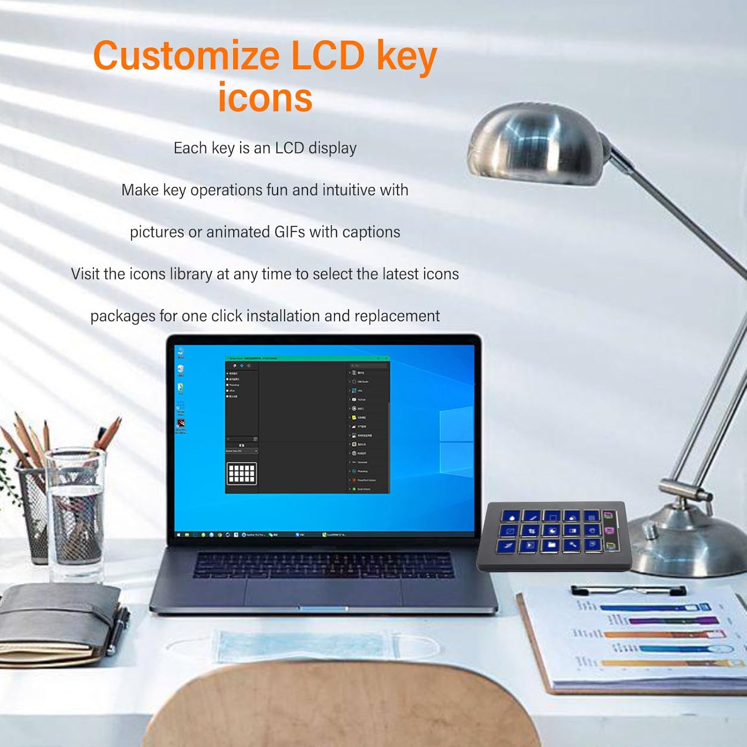 15 Keys LCD Custom Keyboard, Streaming Studio Controller Keypad for 4KCU, for OBS, for, for, for, for Discord, for Spotify