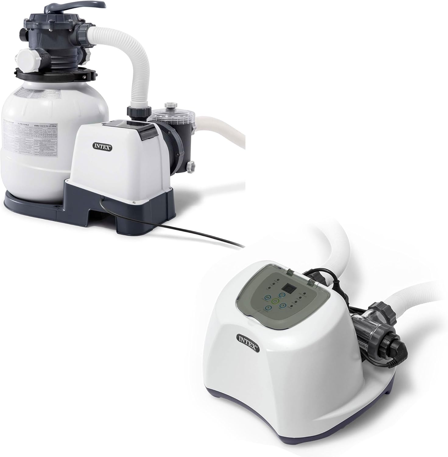 Intex 2100 GPH Above Ground Pool Sand Filter Pump Bundled with Krystal Clear Saltwater System, Improved Circulation and Filtration