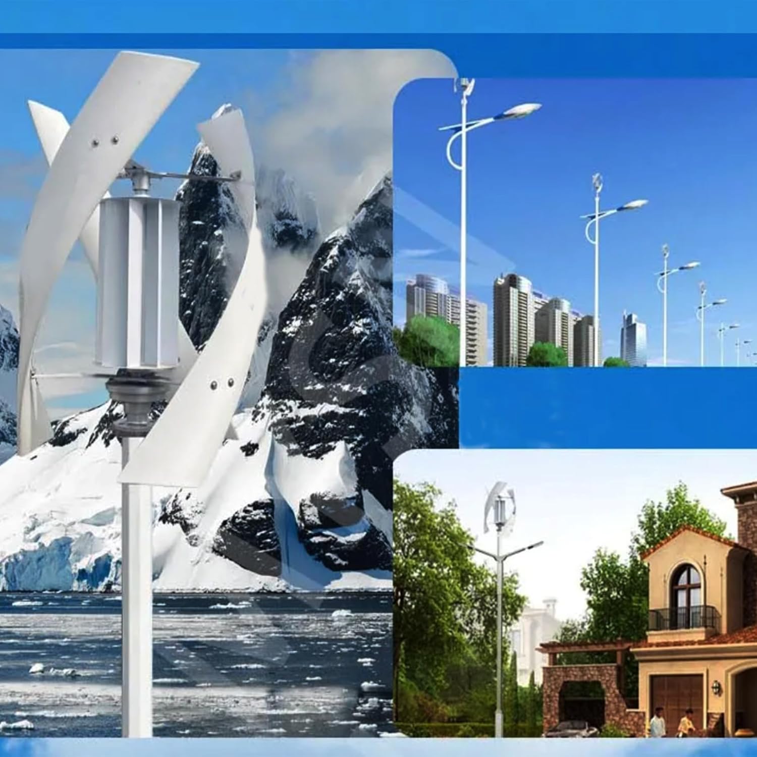 12000W Durable 3 - Blade Vertical Axis Wind Turbine, Low Noise Wind Generators for Home Use12v/24V 48V 220V, with Controller