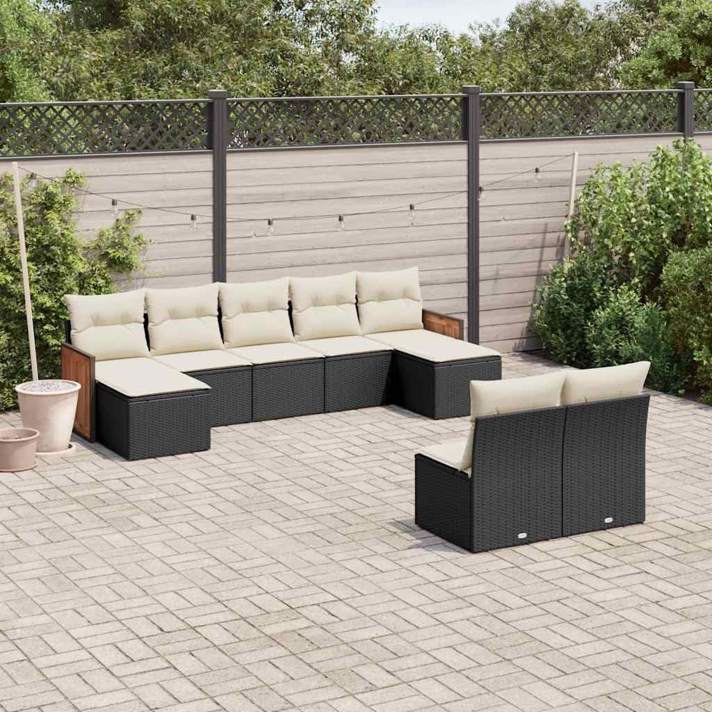 Black Poly Rattan Modular Garden Sofa Set, 9-Piece Outdoor Patio Furniture with Storage, Weather-Resistant, Comfortable Cushions for Terrace, Seating Capacity