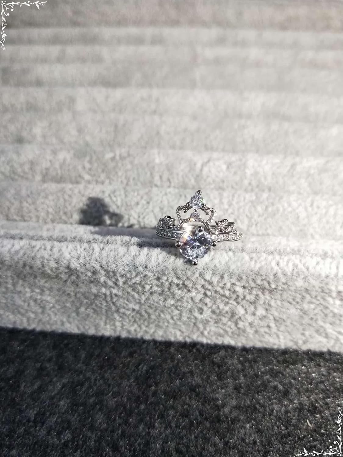 18K White Gold Ring for Women, Unique Engagement Ring Moissanite Crown Silver Jewelry for Bride