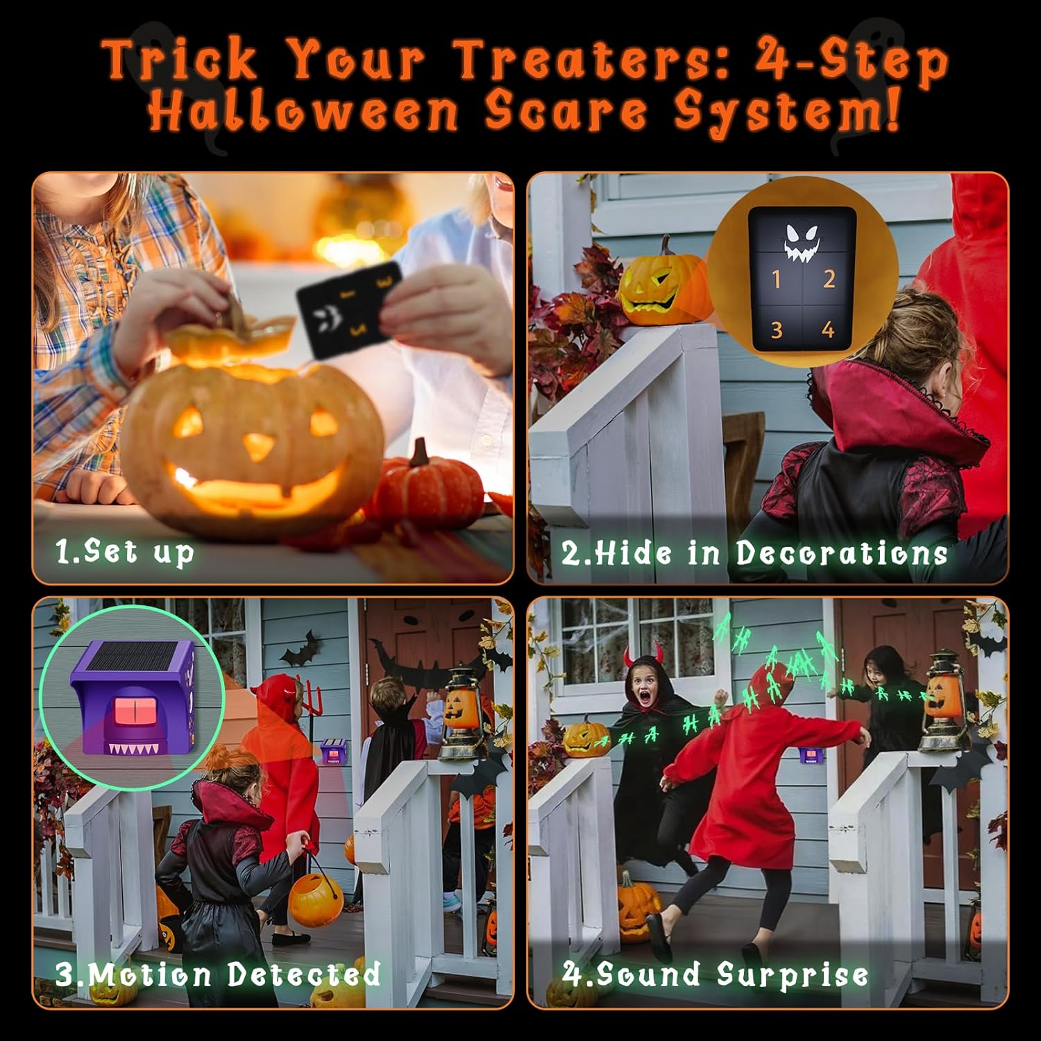 eMACROS 1/2 Mile Range Solar Driveway Alarm (Halloween Limited Edition), Halloween Decorations Motion Detector– Rechargeable Base Station with Spooky Halloween Music, Idea Gifts for Homeowners