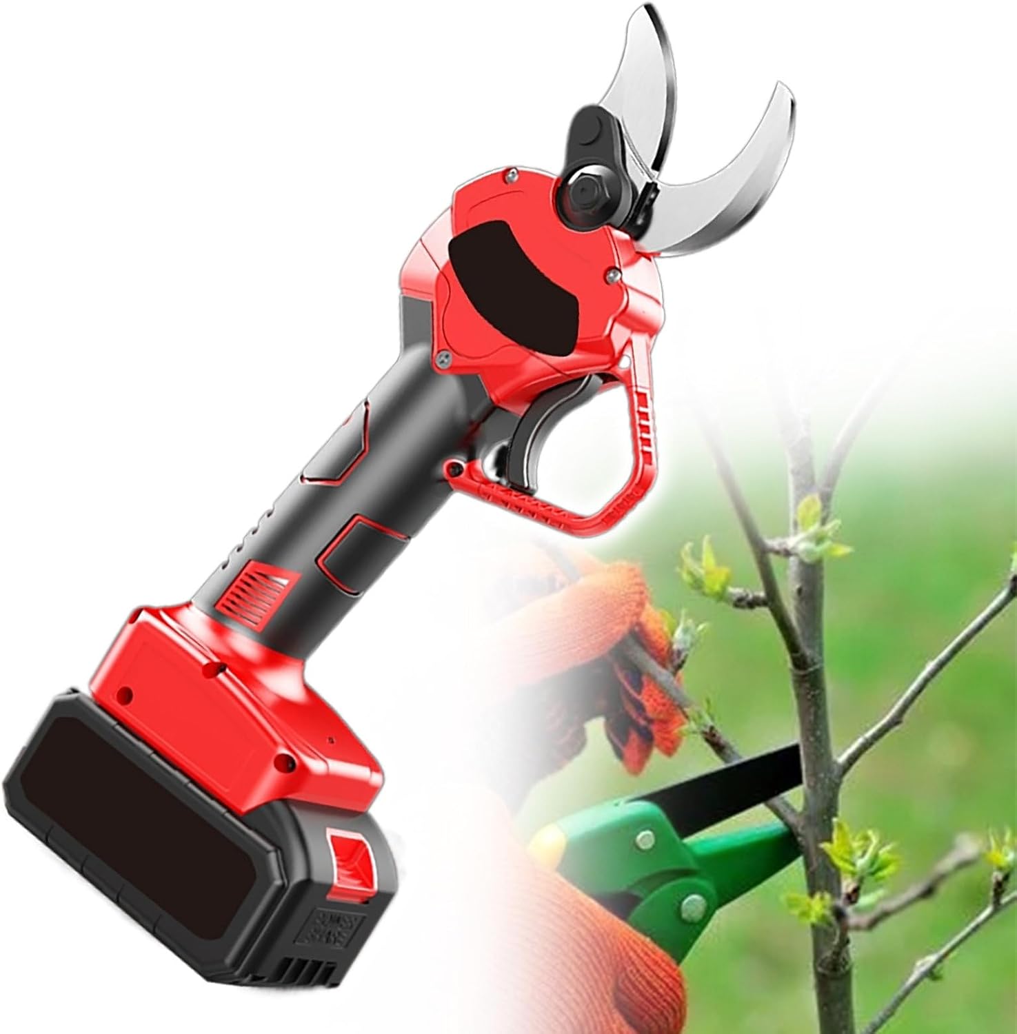 Electric Pruning Shears for Gardening, Handheld Portable Tree Branch Pruner, Cordless Power Pruner for Gardening, Battery Powered Branch Cutter,2 Battery