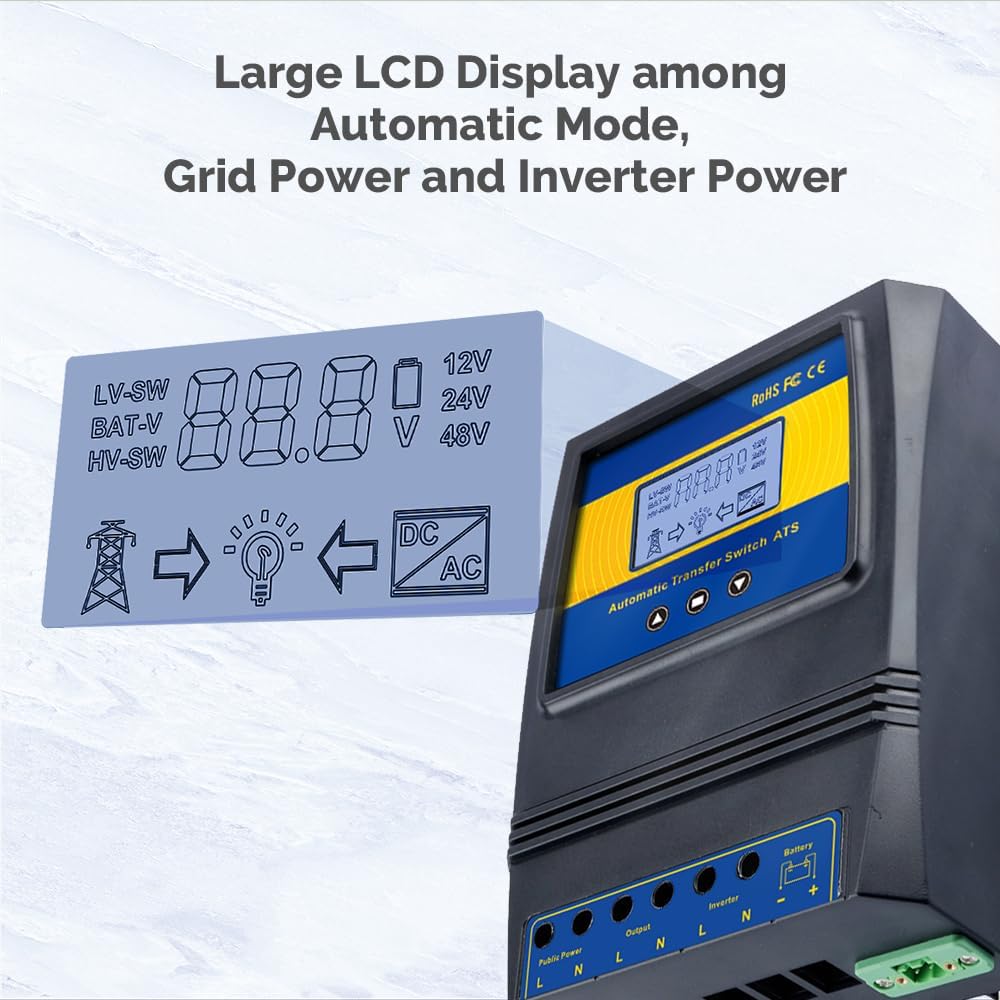 MOES Dual Power Controller Automatic Transfer Switch for Off Grid Solar Wind System, 11kw(220-240V) ATS DC 12V 24V 48V