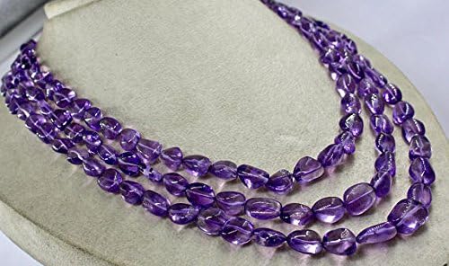 3 Line Natural AMETHYST Long TUMBLE Beads NECKLACE 16 INCHES 17 MM TO 10 MM