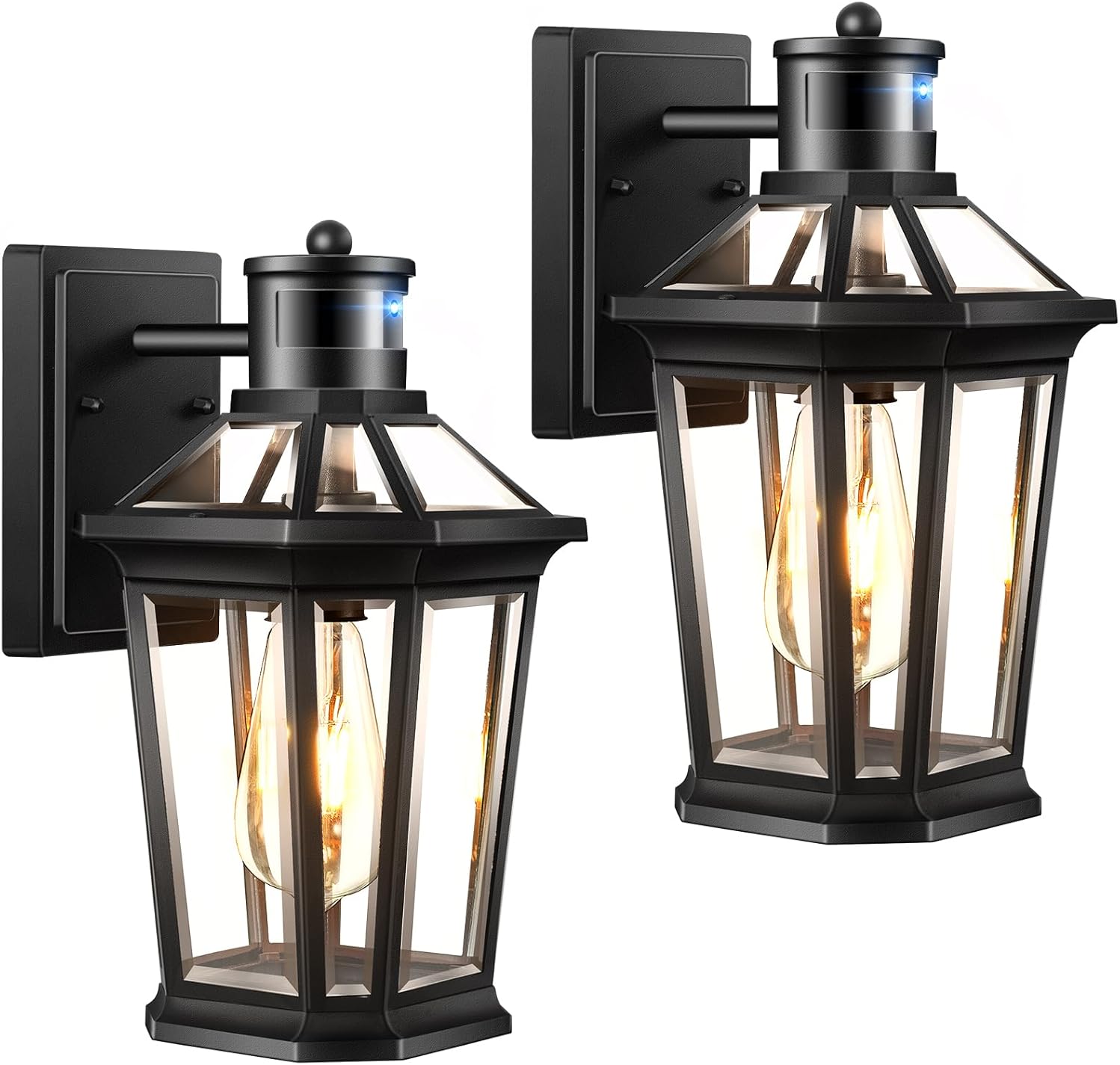 VIANIS Black 2 Pack Outdoor Lights for House, Dusk to Dawn Porch Light Lantern, Exterior Lighting for House Wall Mount, Motion Sensor Light Outside for Garage, Brightness Distance Adjustable