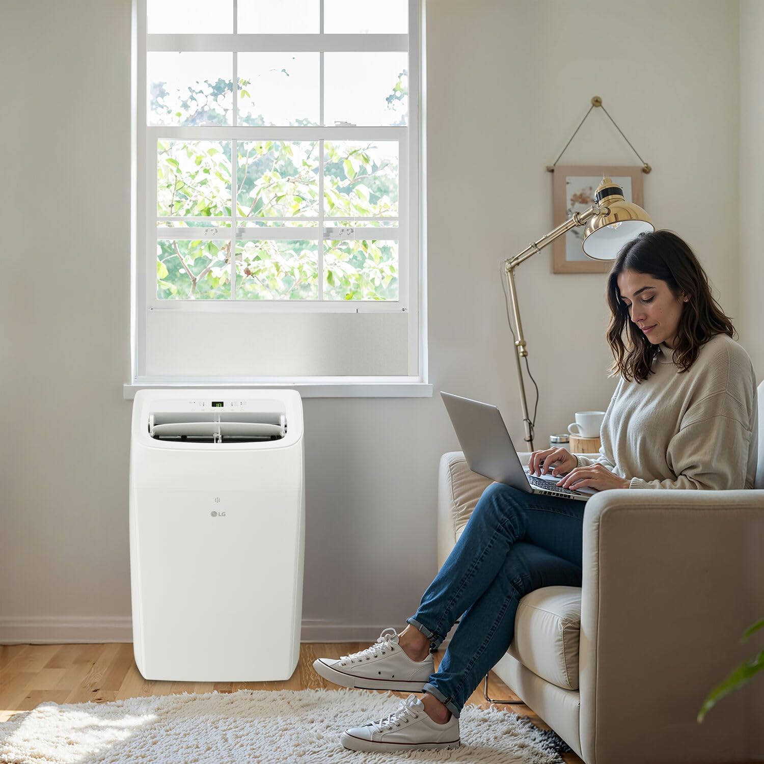 LG 10,200 BTU (DOE) / 14,000 BTU (ASHRAE) Smart Portable Air Conditioner, Cools 450 Sq.Ft. (18' x 25' room size),Smartphone & Voice Control works with LG ThinQ, Amazon Alexa and Hey Google, 115V