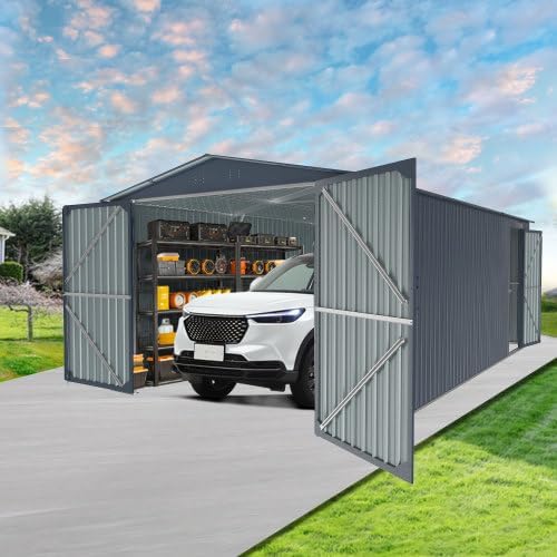 Outdoor Storage Shed, Metal Garden Shed Backyard Utility Tool House Building with 2 Doors and 4 Vents for Car,Truck,Bike, Garbage Can,Tool,Lawnmower (13 X 20 FT Plus)