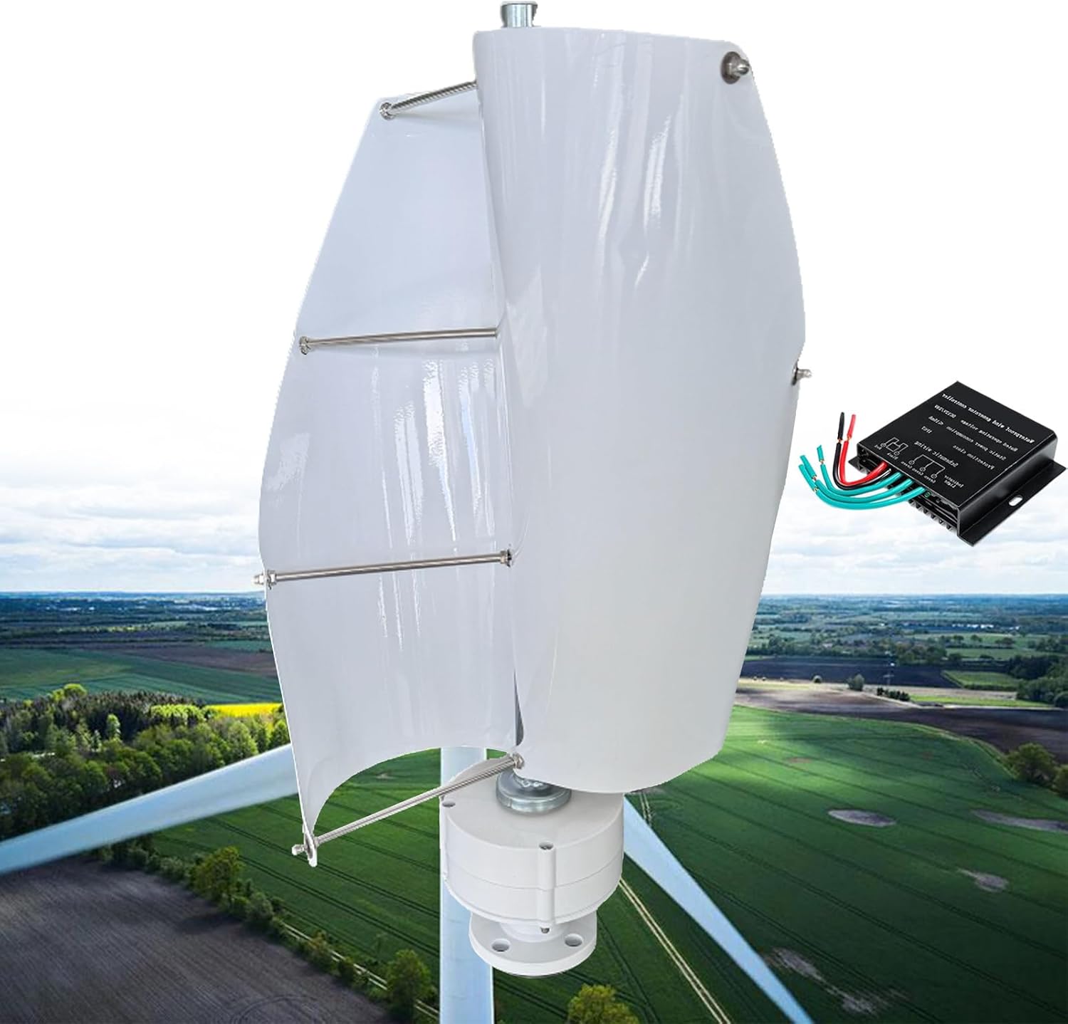12000W Vertical Wind Turbine, 2 Blades 12V 24V 48V Helical Magnetic Levitation Shaft Vertical Wind Turbine with MPPT Controller, Suitable for Home Factory Use,E-48V