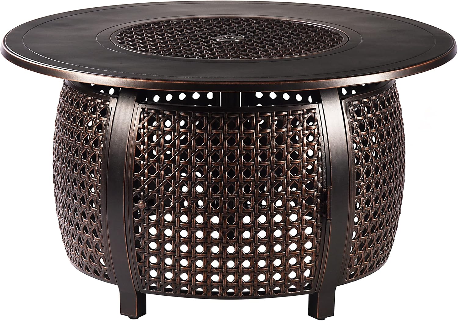 Aluminum 57,0000 BTU 44 in. Round Propane Black Fire Pit Table with Fire Beads, Lid, Propane Tank Cover and Table Fabric Covers in Copper Finish