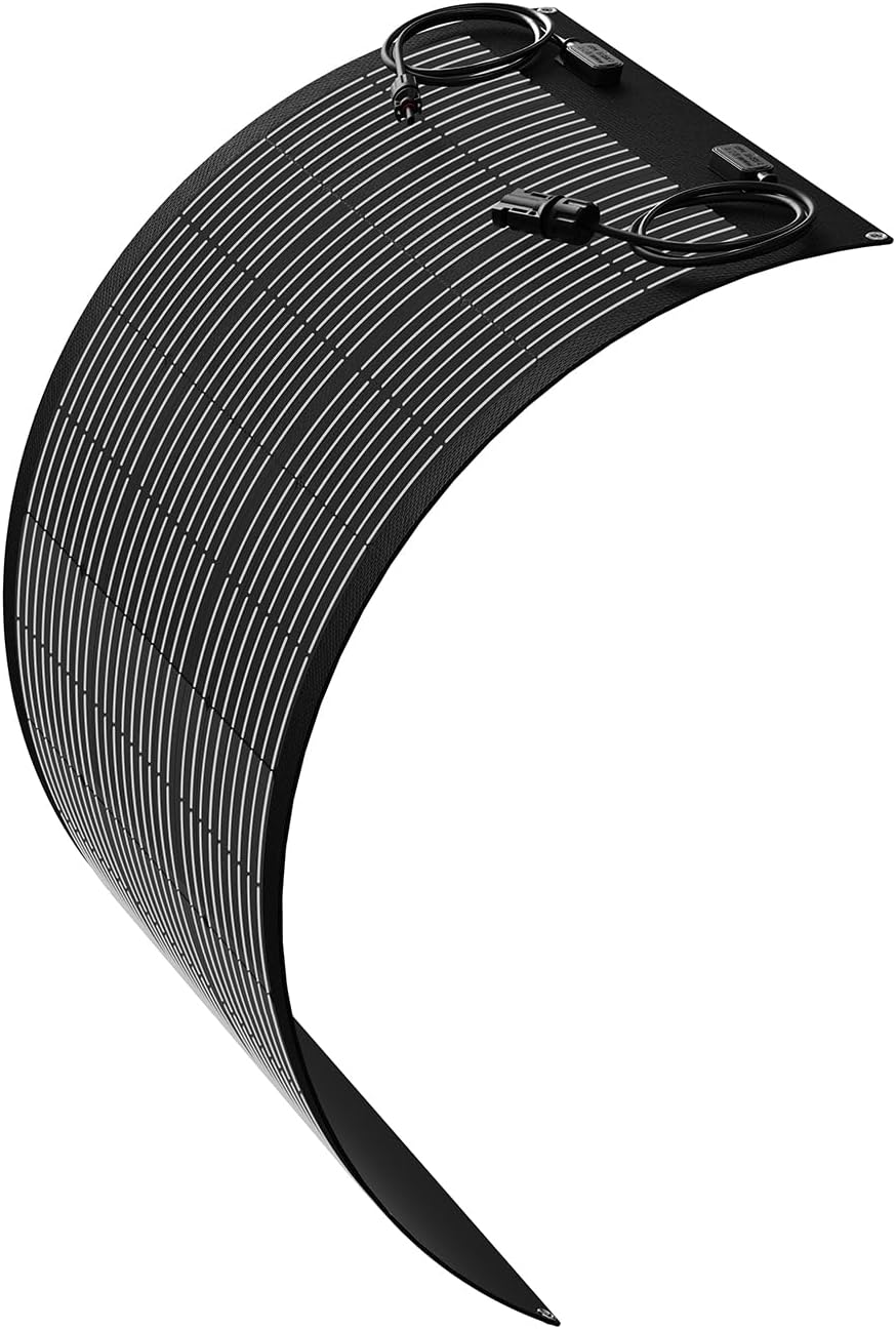 100 Watt Flexible Solar Panel 12V Monocrystalline 100W 12 Volt Semi-Flex ETFE Solar Panel Charger Off-Grid for Marine RV Trailer Boat Cabin Van Car Uneven Surfaces