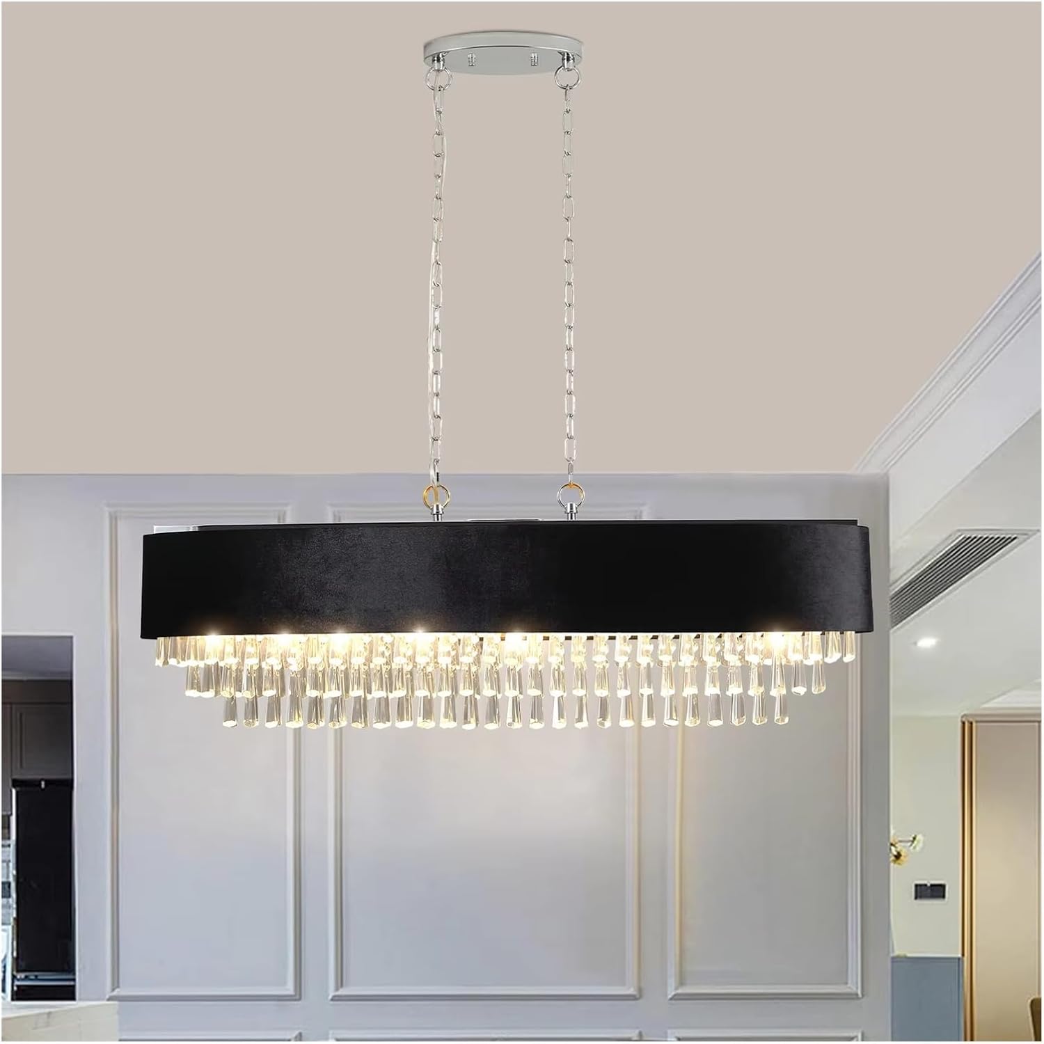 39.4 Inch Elegant Modern Chandelier with K9 Crystals and Metal FrameCeiling Adjustable Luxurious Interior Lighting,Light Fixture Chandelier