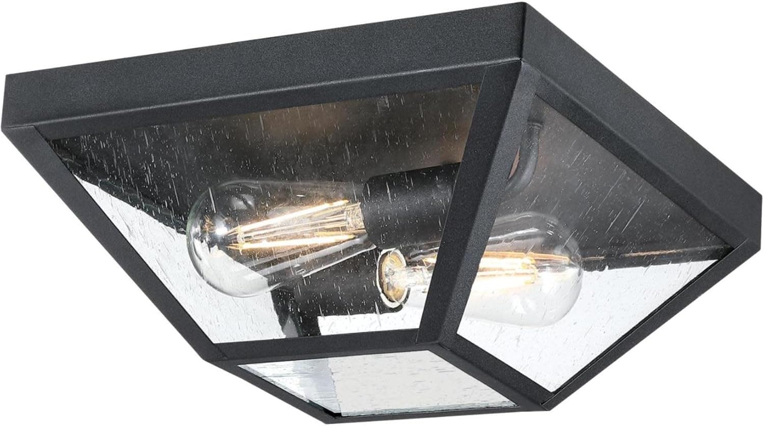 Westinghouse 6114300 Wyndham 12 Inch Transitional Two-Light Outdoor Flush Mount Ceiling Light, Textured Black Finish, Clear Seeded Glass