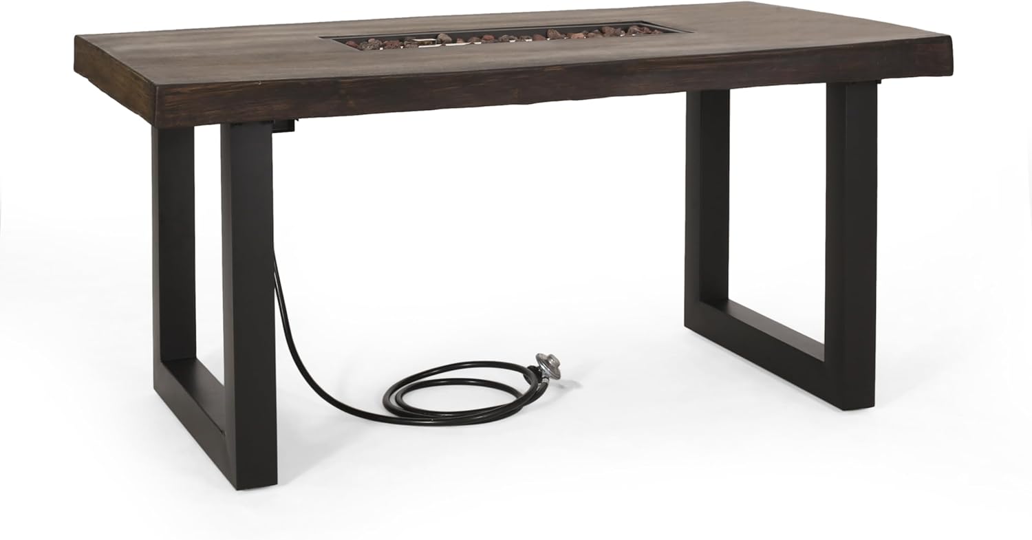 Outdoor 40,000 BTU Fire Pit Dining Table (Tank Cover not Included), Antique Teak
