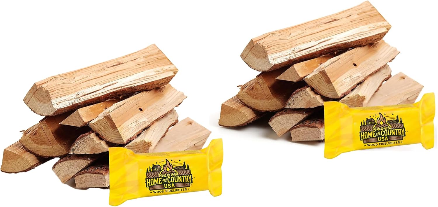 Firewood by Home and Country USA (50 LBS) - Hardwood, Firewood for Outdoor Fire Pits, Fireplaces, Wood Burning Stoves, and Campfires (w/Fire Starter)