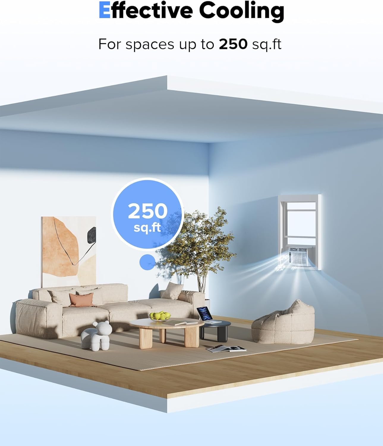 6000 BTU Window Air Conditioner with WiFi, Cools up to 250 Sq. Ft., Energy Saving Window AC Unit with Remote & App Control & Timer Function & Easy Install Kit, Perfect for Small Bedroom, Living Room,