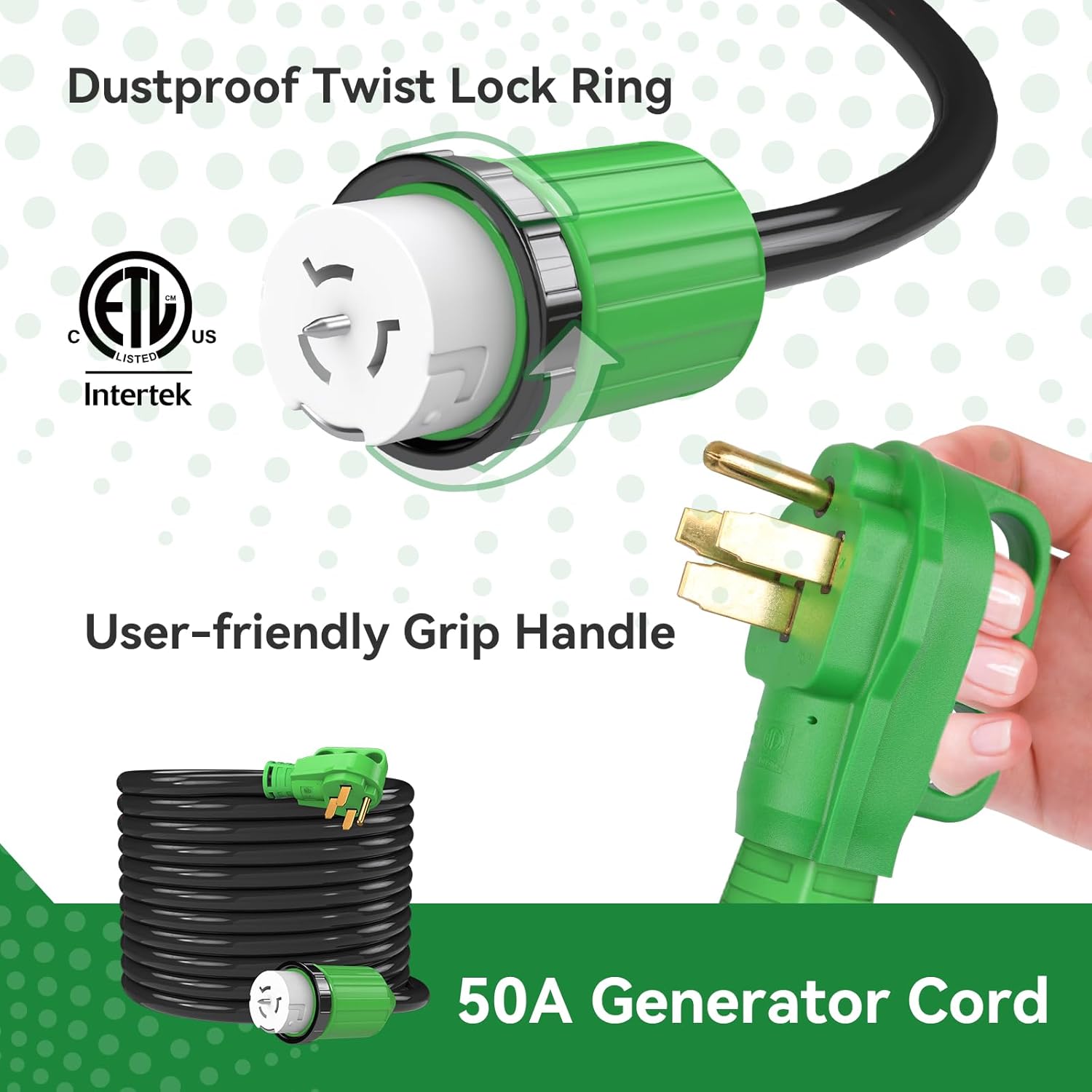 50 Amp Generator Cord 15FT and Power Inlet Box, Pre-Drilled 50 Amp Generator Inlet Box with Cord, NEMA 14-50P to SS2-50R Generator Cord Waterproof Combo Kit, ETL Listed